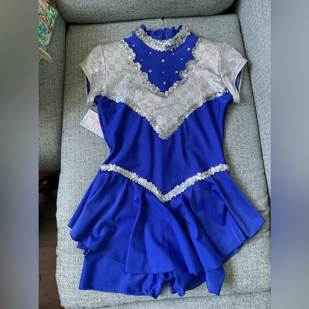 Royal Blue Roller Baton Dress Shorts Ice Skating Outfit NWT Sequins 80s adult M